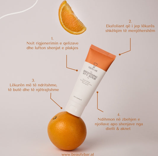 Brightening Vit C Scrub - Scrub & Maskë me Vitaminë C për të rikthyer shkëlqimin lëkurës dhe zbehur njollat kafe 75ml